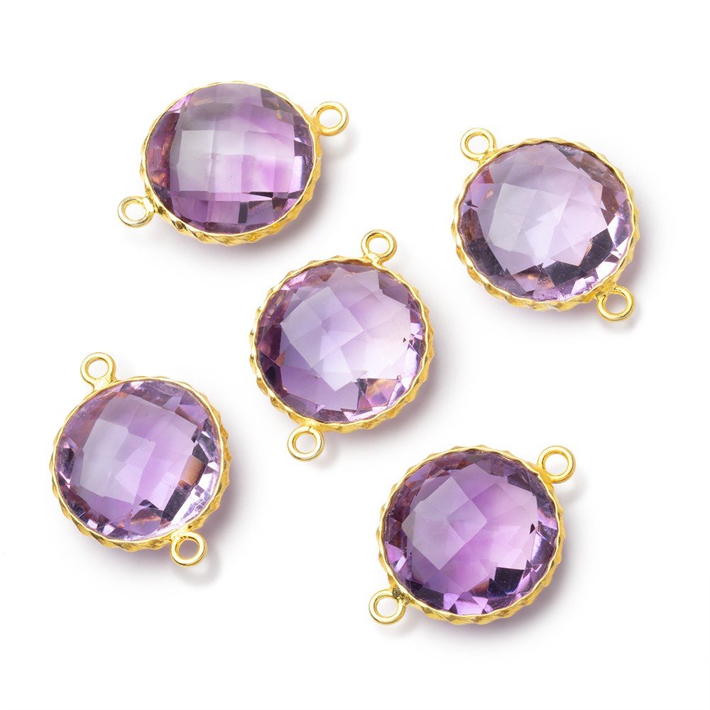 AAA Vermeil Rope Bezel Pink Amethyst Faceted Coin Connector 1 piece