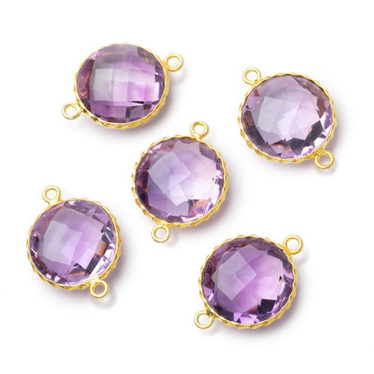 AAA Vermeil Rope Bezel Pink Amethyst Faceted Coin Connector 1 piece