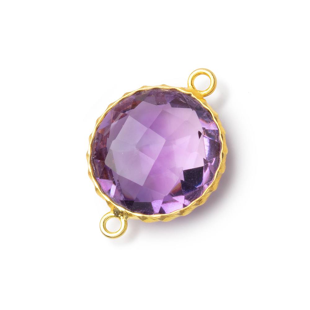 AAA Vermeil Rope Bezel Pink Amethyst Faceted Coin Connector 1 piece