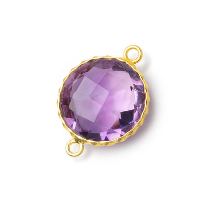 AAA Vermeil Rope Bezel Pink Amethyst Faceted Coin Connector 1 piece