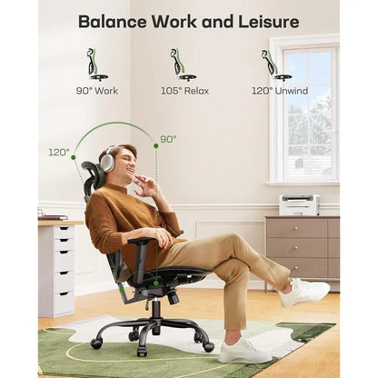 Ergonomic Mesh Office Chair: Mesh Computer Desk Chair with Adjustable Lumbar Support, 2D Headrest & up and down Armrest,
