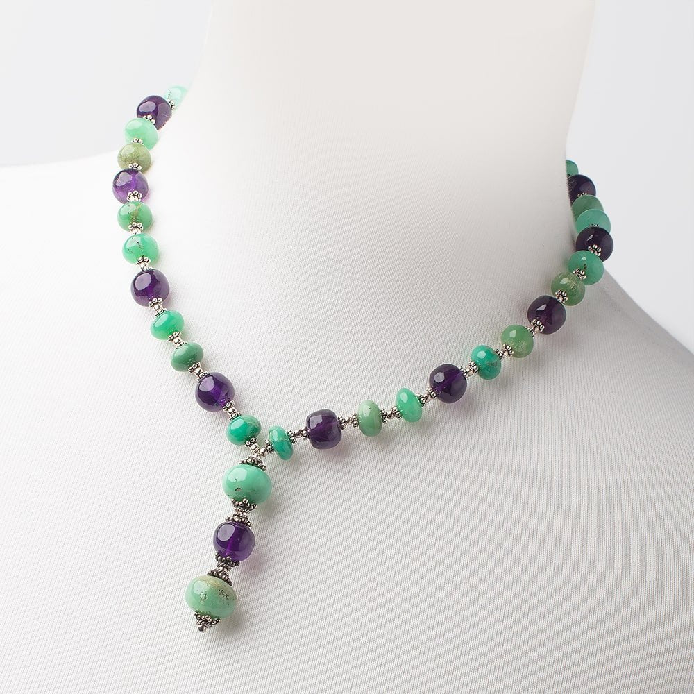 Amethyst and Chrysoprase Antiqued Silver Necklace