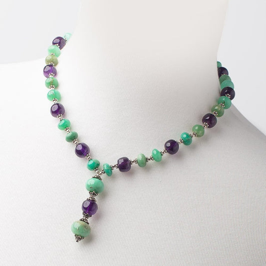 Amethyst and Chrysoprase Antiqued Silver Necklace