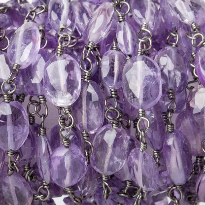 Amethyst faceted oval Black Gold plated Chain by the foot