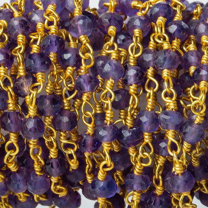 3mm Amethyst Faceted Rondelle Gold Plated Rosary Chain