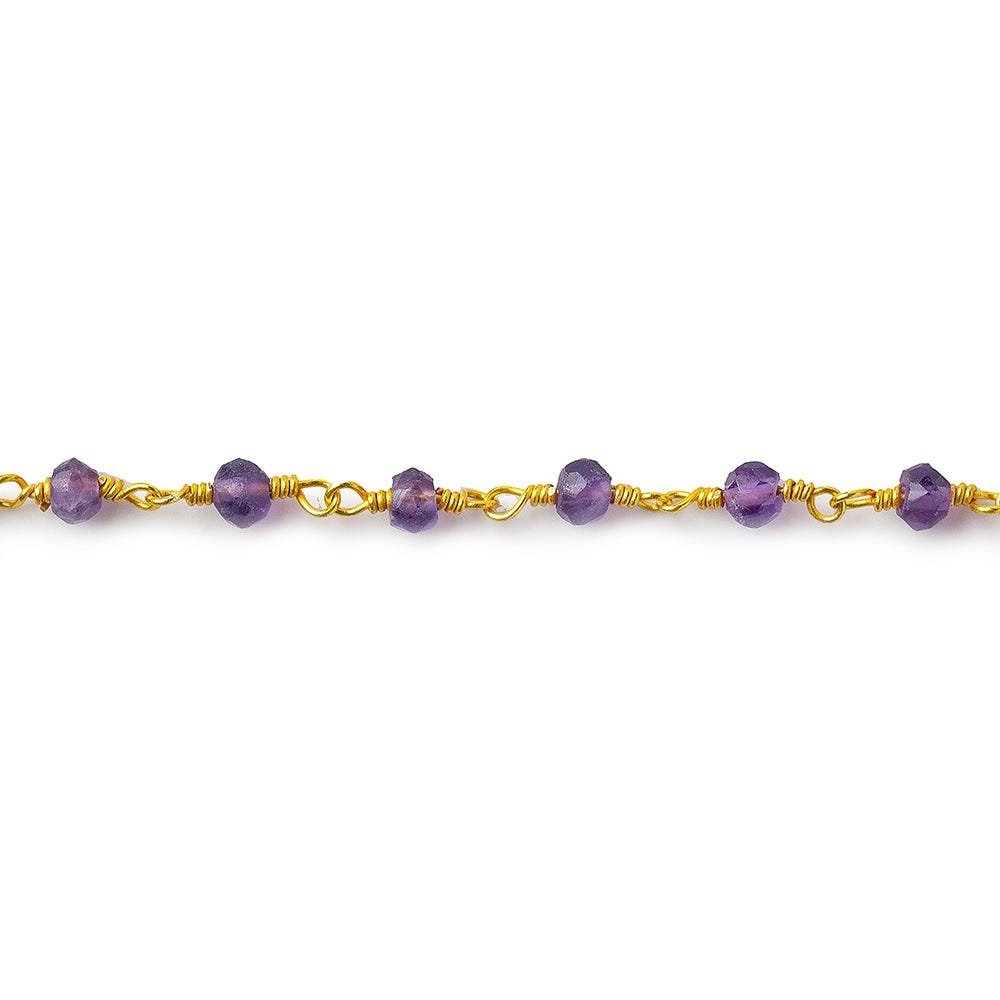 3mm Amethyst Faceted Rondelle Gold Plated Rosary Chain