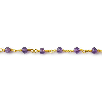 3mm Amethyst Faceted Rondelle Gold Plated Rosary Chain