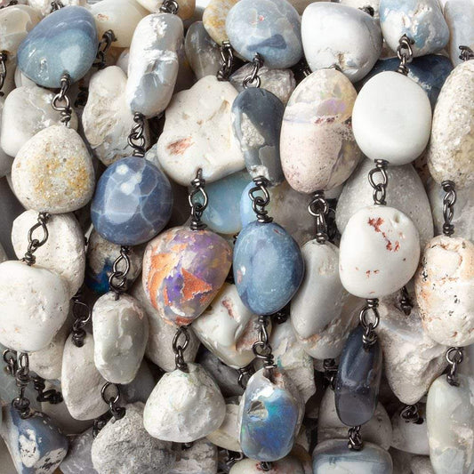 Australian Boulder Opal plain nugget Black Gold .925 Silver Chain by the foot