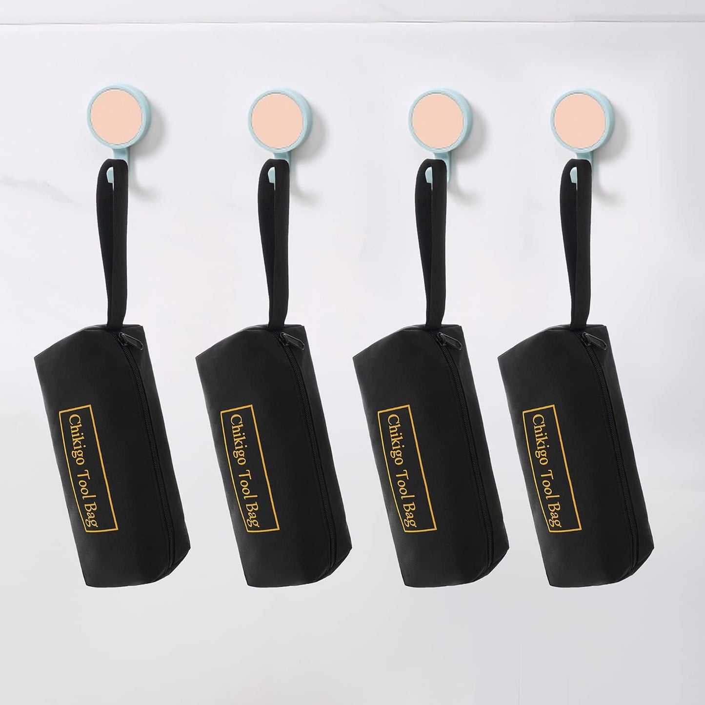 4-Pack Small Tool Bags with Zipper, Waterproof Tool Pouch Double Layer Tool Bag Organizer with Portable Handle, Multi-Purpose Black Tote Bag for Storage and Sorting (11 X 4.3 X 3.54 Inches)