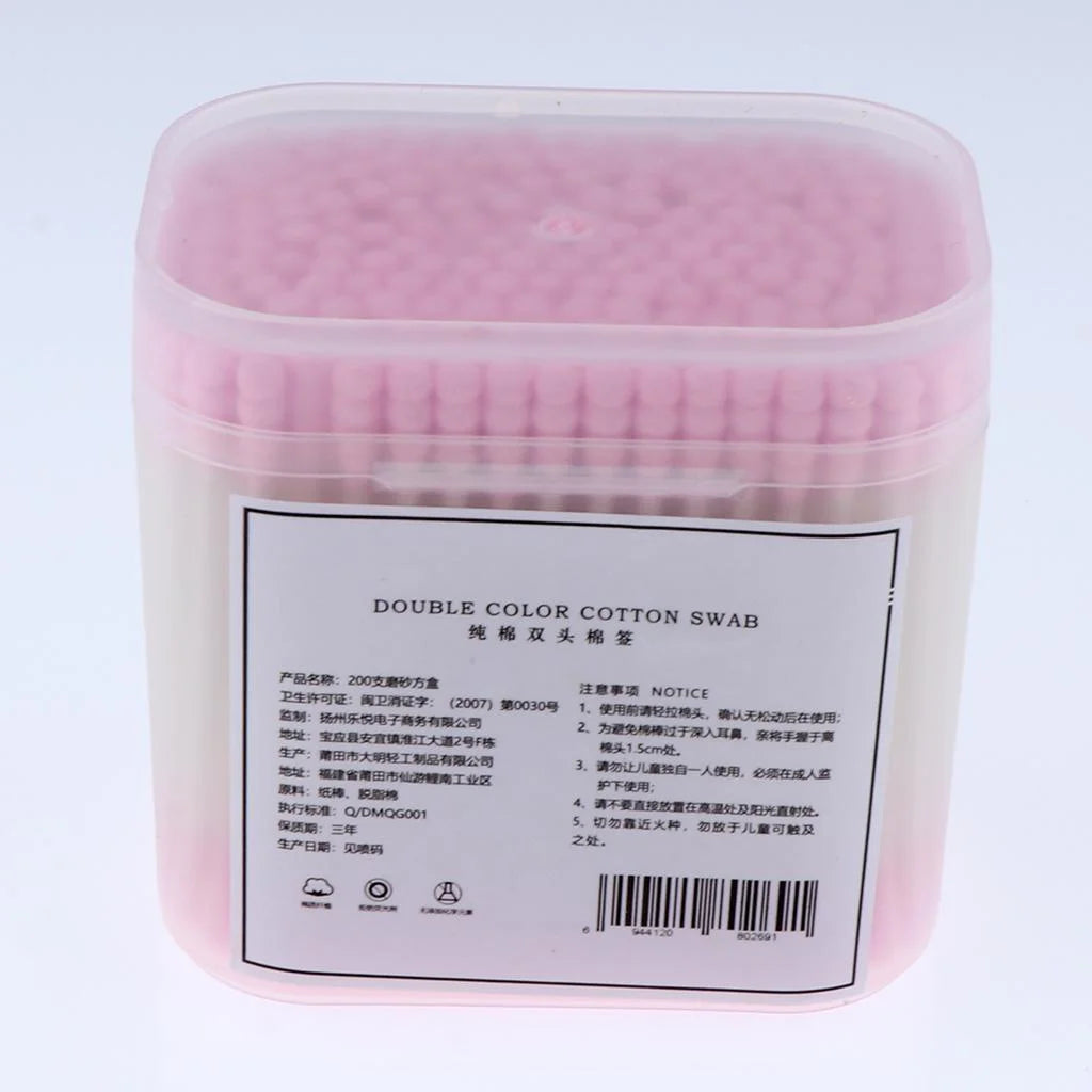 Wooden Cotton Swabs, Pack of 200, Double Tip, Pink Cotton Swabs