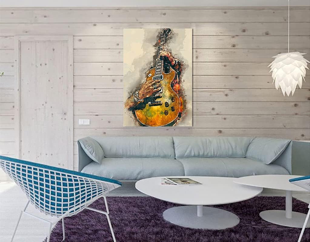 CCN IXMAH Vintage Guitar Art Wall Decor Poster - Minimalist 16"x24" Unframed Print for Home, Bar, or Kitchen Decor, Yellow