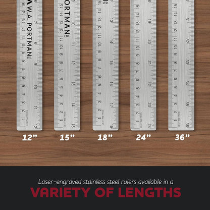 Metal Ruler 36 Inch Cork Back - Straight Edge 36 Inch Metal Ruler - Flexible & Non-Slip Stainless Steel - Imperial & Metric Graduations for Precision Measuring