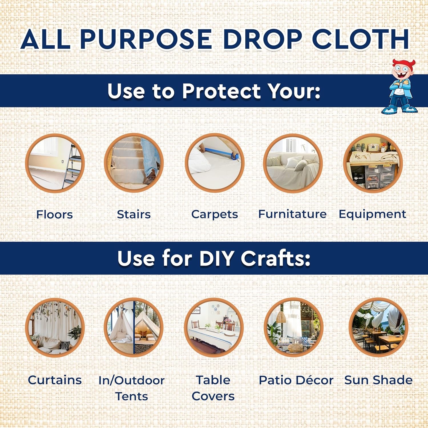 Canvas Drop Cloth for Painting 4X12 Ft – All Purpose Canvas for Floor & Furniture Paint Protection – Painters Drop Cloth Curtains –12 Oz. Seamless Canvas Fabric Painting Supplies for Home