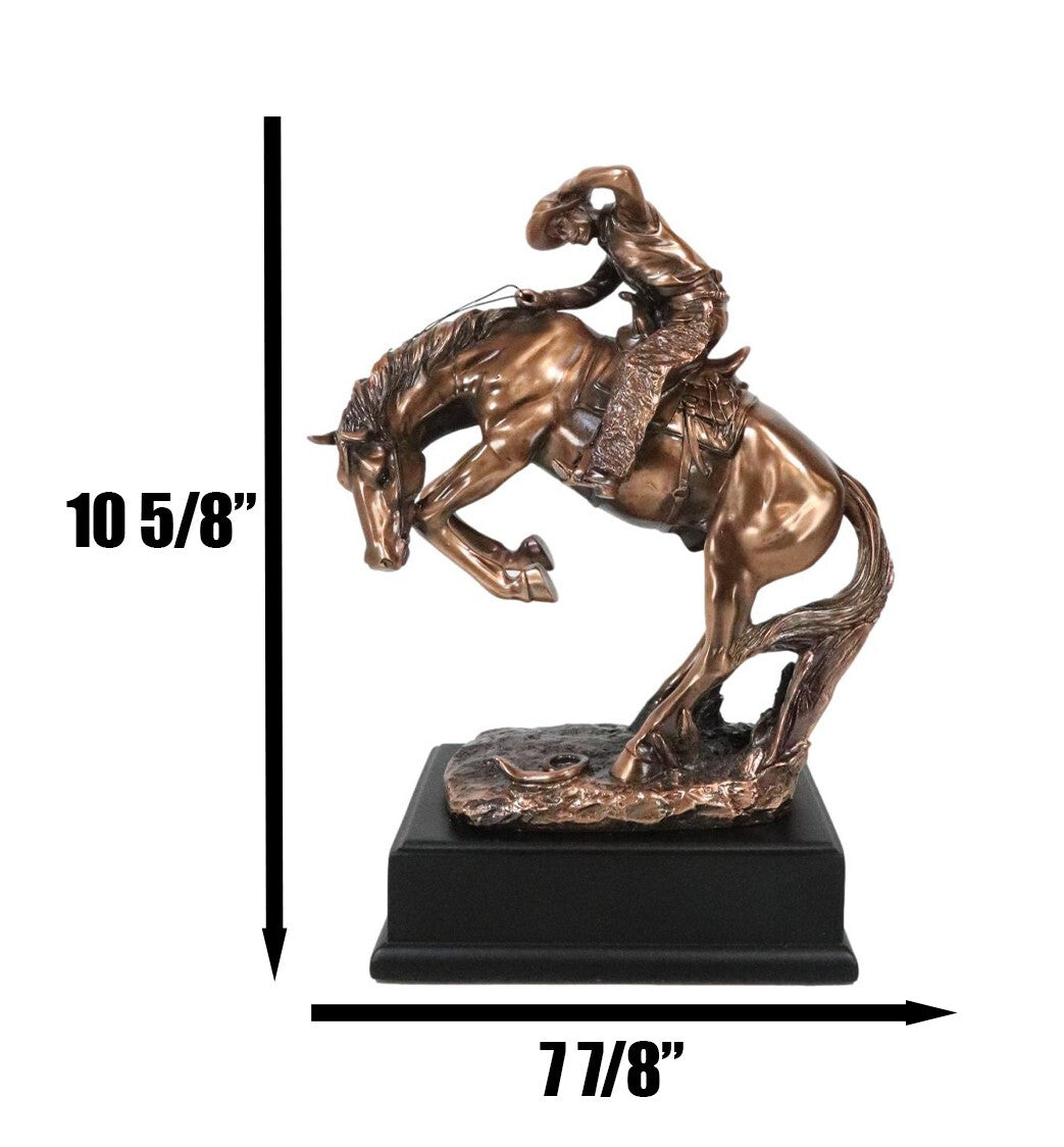 Rustic Western Rodeo Cowboy on a Rearing Horse Bronzed Resin Statue