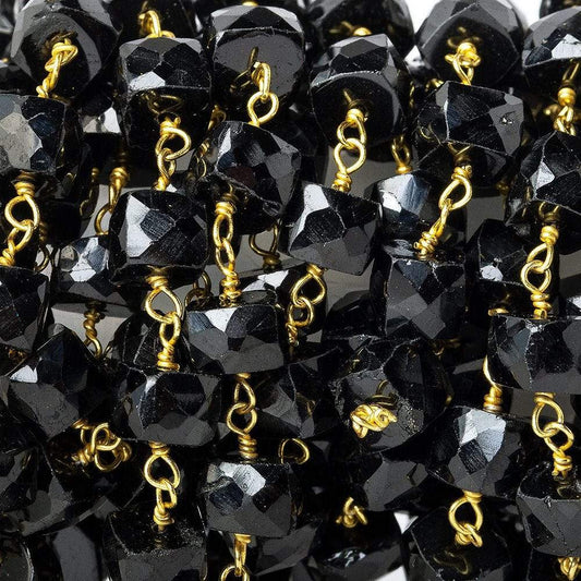 6mm Black Spinel faceted cube Vermeil Chain by the foot