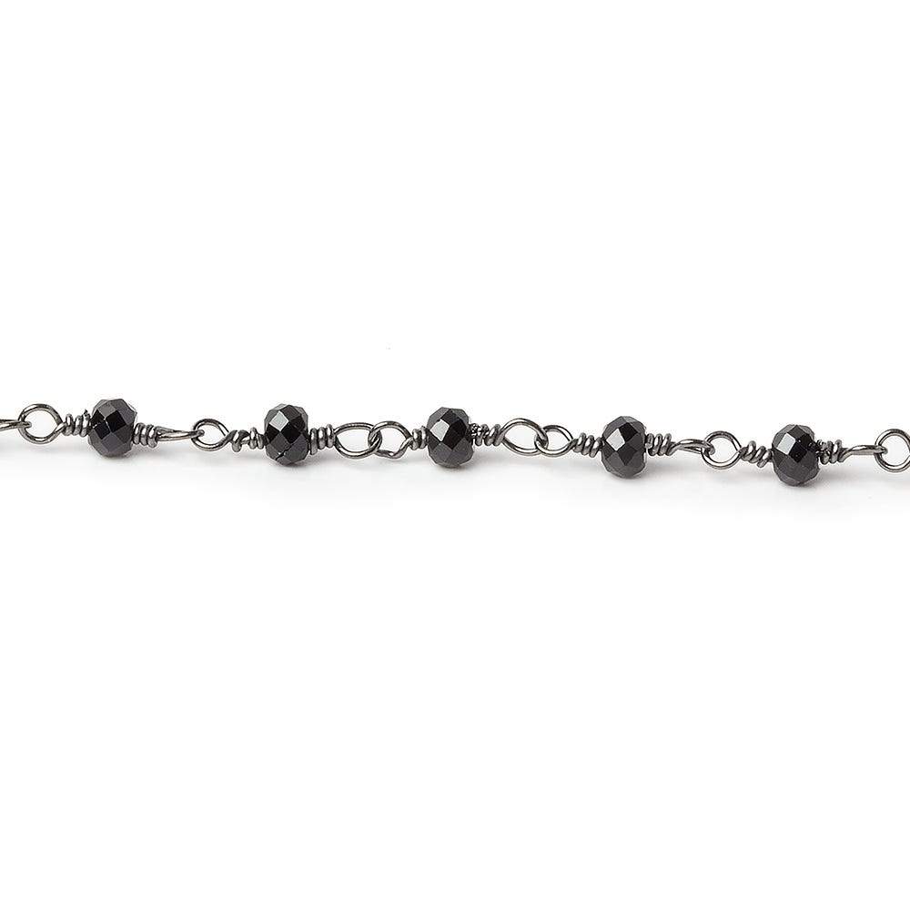 Black Spinel micro-faceted rondelle Black Gold plated Chain by the foot 40 beads