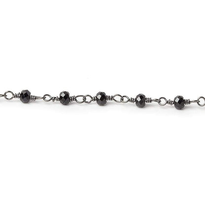 Black Spinel micro-faceted rondelle Black Gold plated Chain by the foot 40 beads