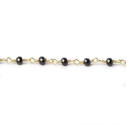 Black Spinel micro-faceted rondelle Gold plated Chain by the foot 40 beads
