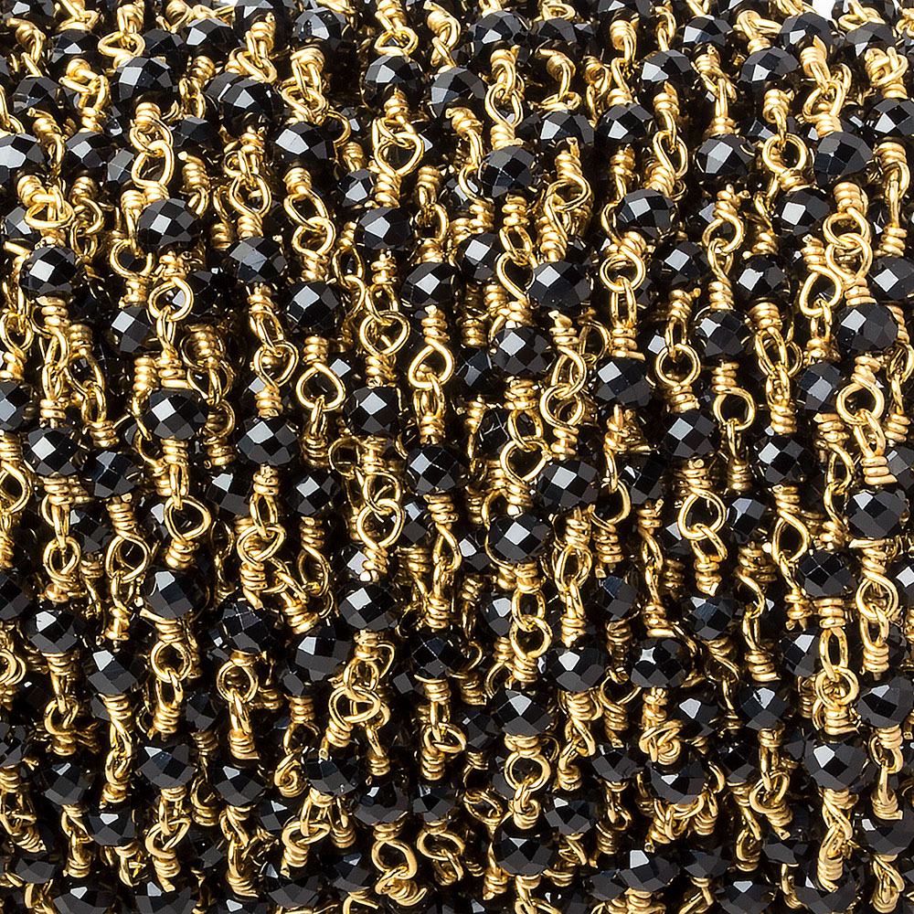 Black Spinel micro-faceted rondelle Gold plated Chain by the foot 40 beads