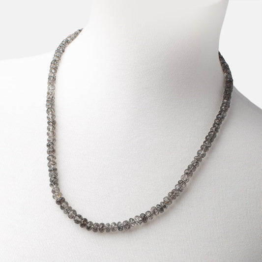 Black Tourmalinated Quartz Faceted Rondelle Necklace AAA
