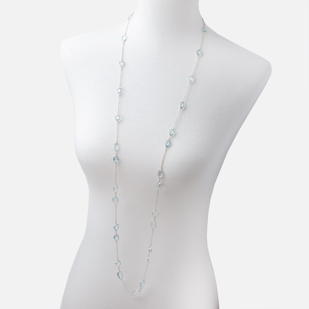 Blue Topaz Faceted Nugget .925 Silver Bezel Chain Necklace AAA