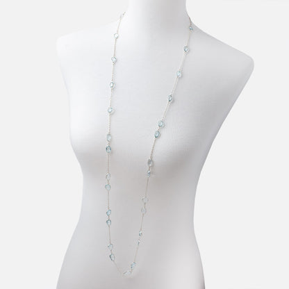 Blue Topaz Faceted Nugget .925 Silver Bezel Chain Necklace AAA