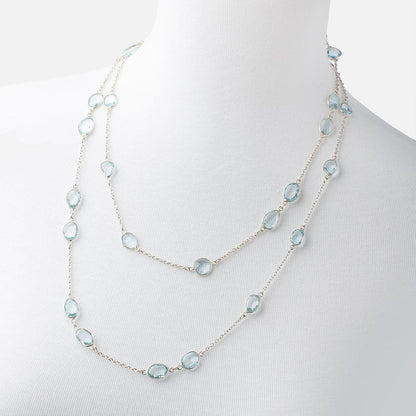 Blue Topaz Faceted Nugget .925 Silver Bezel Chain Necklace AAA