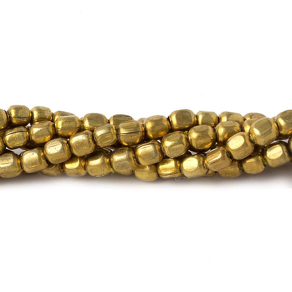Brass Plain Cube Beads on an 8 inch Strand