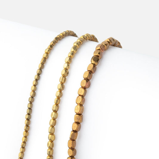 Brass Plain Cube Beads on an 8 inch Strand