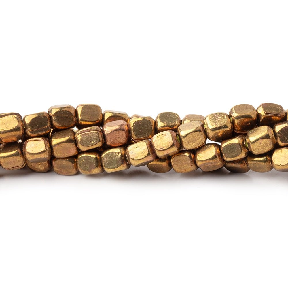 Brass Plain Cube Beads on an 8 inch Strand