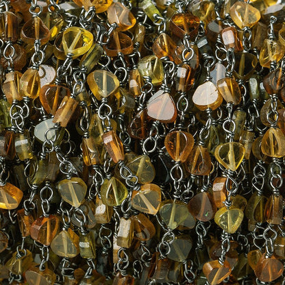 Brown and Green Tourmaline coin Black Gold plated Chain by the foot