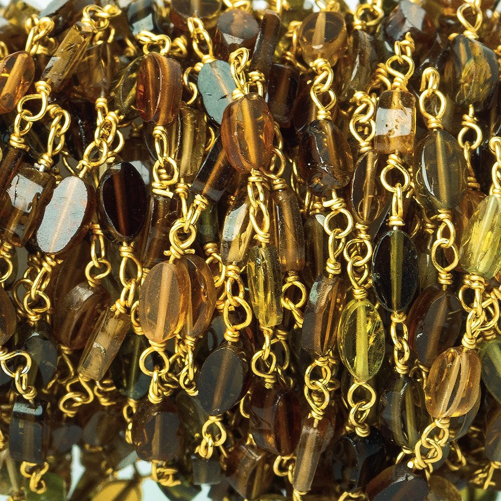 Brown and Green Tourmaline oval Vermeil Chain by the foot