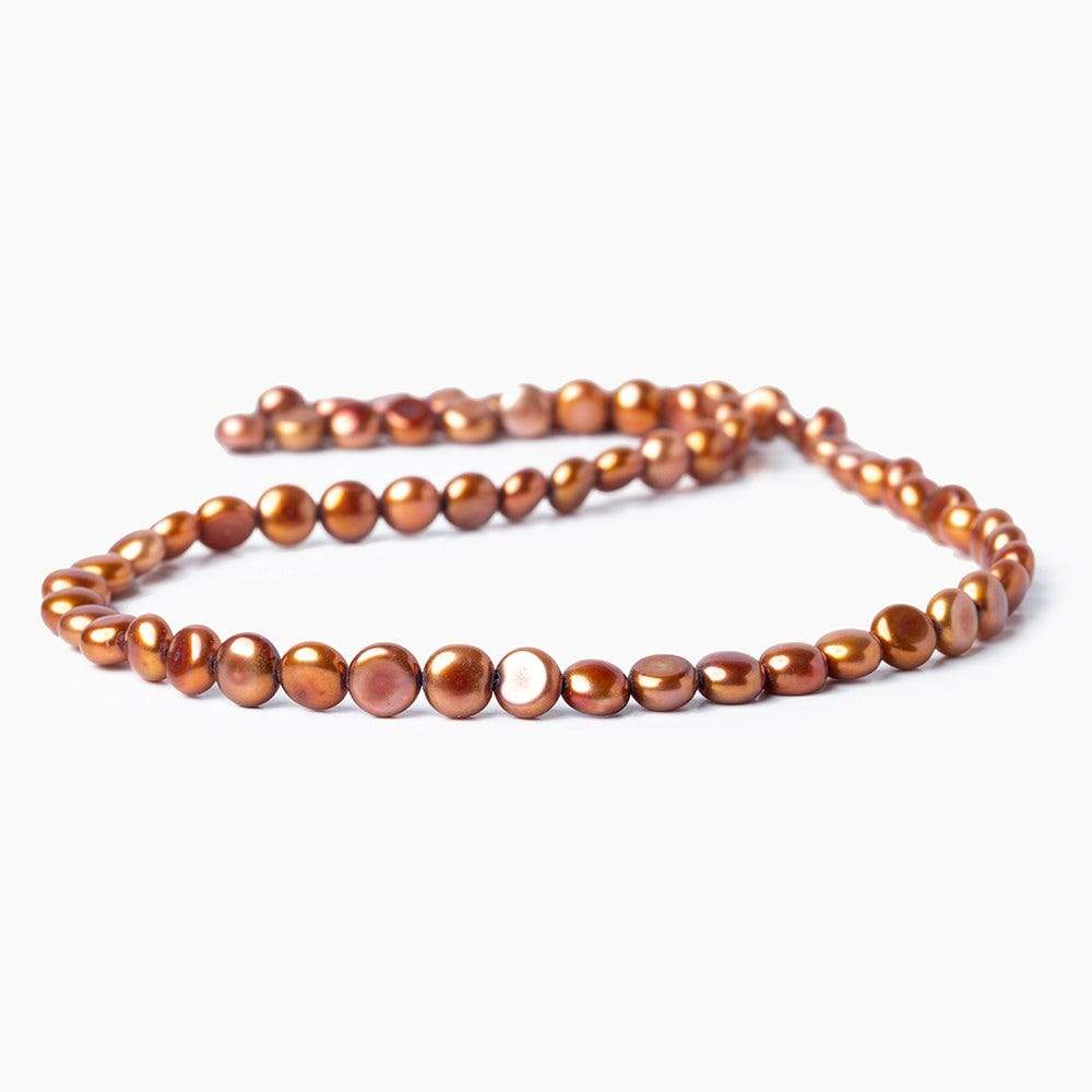6mm Burnt Orange Button Freshwater Pearl 16 inch 65pcs