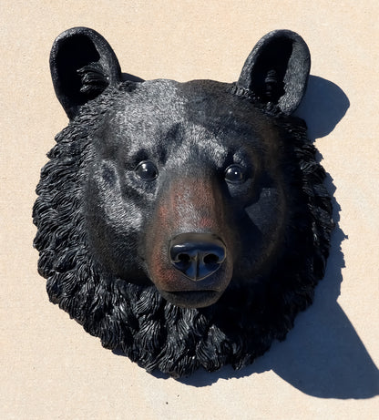 Large Magnificent Black Bear Wall Head Taxidermy Replica Decor Plaque 23"Tall