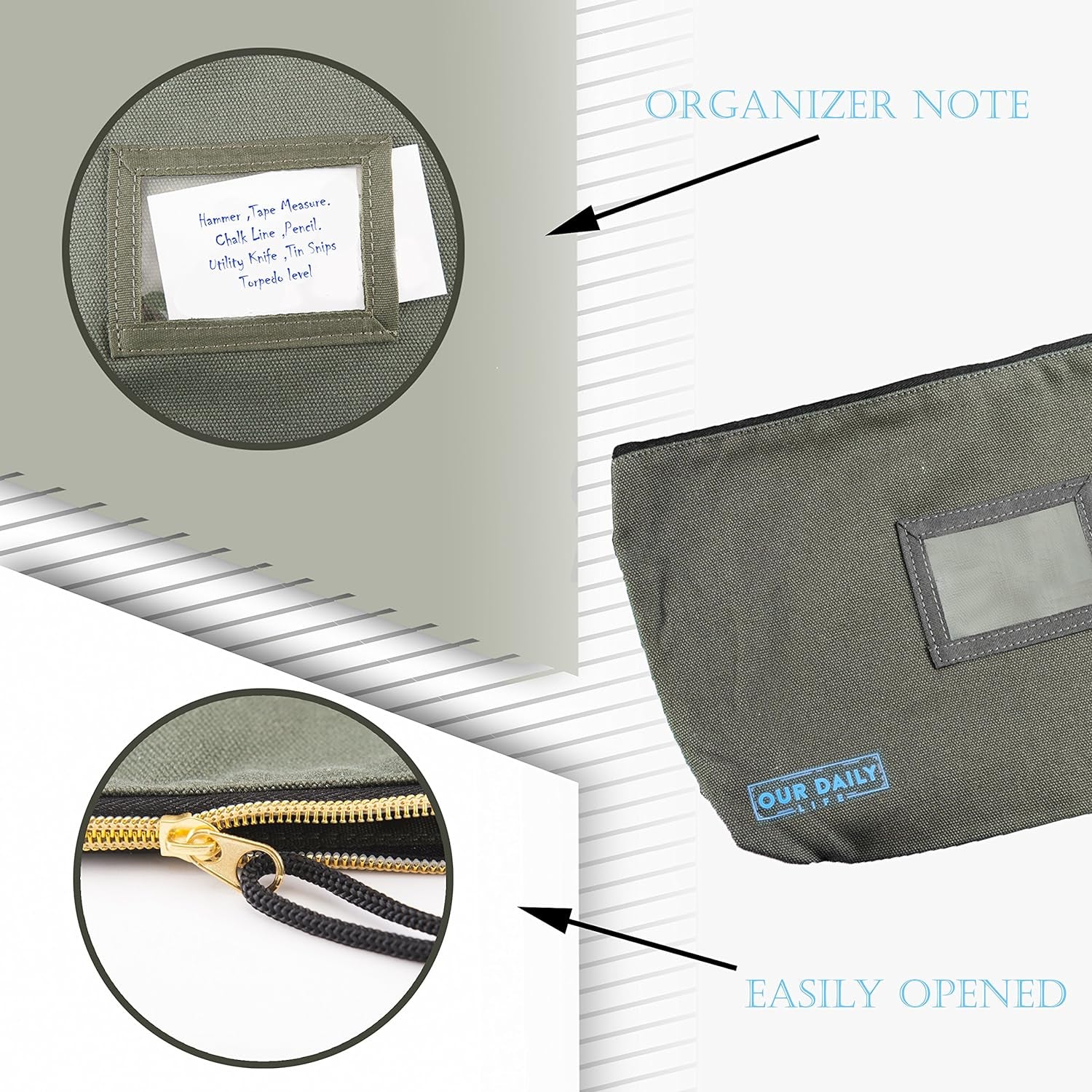 Canvas Zipper Tool Bags - 16Oz Heavy Duty Utility Canvas Tool Pouch with Zipper - Water Resistant 13.7"X8.5" Spacious Storage - 4 Pack Canvas Tool Bag Organizer Set - Tools, Cosmetics, Art and More.