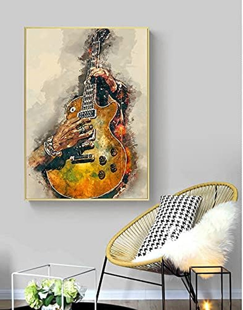 CCN IXMAH Vintage Guitar Art Wall Decor Poster - Minimalist 16"x24" Unframed Print for Home, Bar, or Kitchen Decor, Yellow