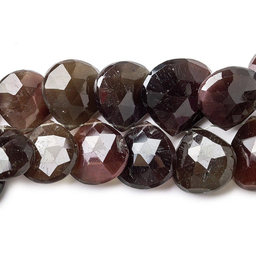 Cat's Eye Scapolite Faceted Heart Briolette Beads, 7 inch, 9x9x4-18x18x8mm, 39 pieces