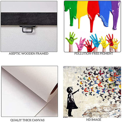 Colorful Graffiti Street Canvas Wall Art Funny Butterfly Banksy Street Art Mu...