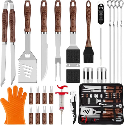 26Pcs Grilling Accessories Kit for Men Women, Stainless Steel Heavy Duty BBQ Tools with Glove and Corkscrew, Grill Utensils Set
