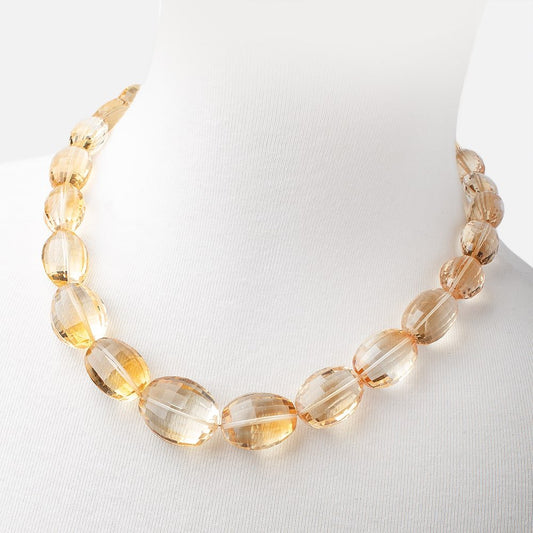 Citrine Checkerboard Faceted Oval Necklace with a 14kt Gold Clasp AAA