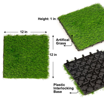 12 In. X 12 In. Interlocking Flooring Tiles Tufted Grass Deck Tile Green (10-Pack)