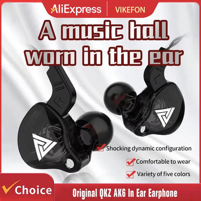 QKZ AK6 in Ear Earphone 6 Dynamic Driver Unit Headphone with Mic Stereo Sports HIFI Subwoofer Headset Monitor Earbuds