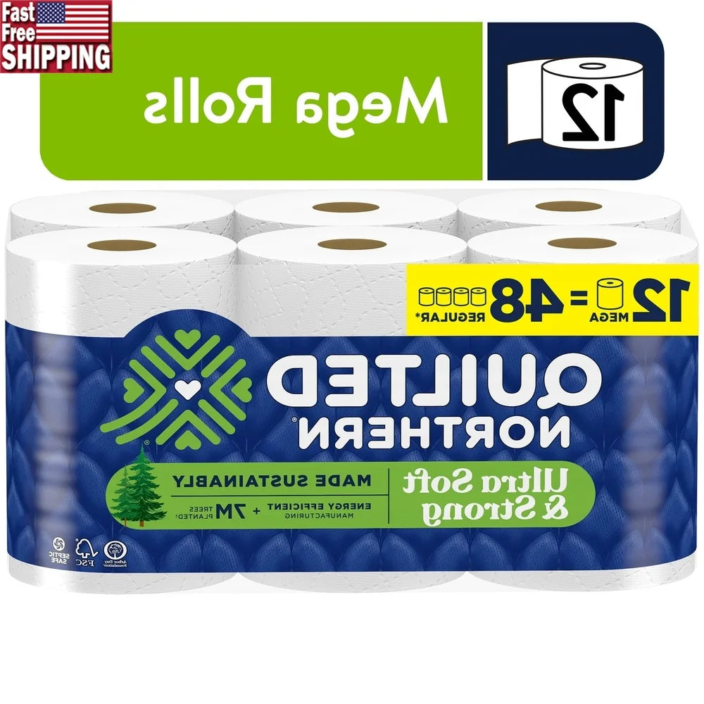 Ultra Soft Strong 12 Mega Rolls 2-Ply Toilet Paper Eco-Friendly Sustainable Comfort Strength Septic Safe 5X Stronger Durable