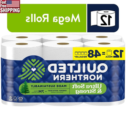 Ultra Soft Strong 12 Mega Rolls 2-Ply Toilet Paper Eco-Friendly Sustainable Comfort Strength Septic Safe 5X Stronger Durable
