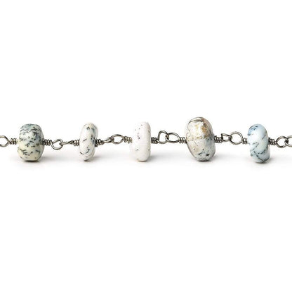 Dendritic Opal plain rondelle Black Gold plated Chain by the foot 33 beads