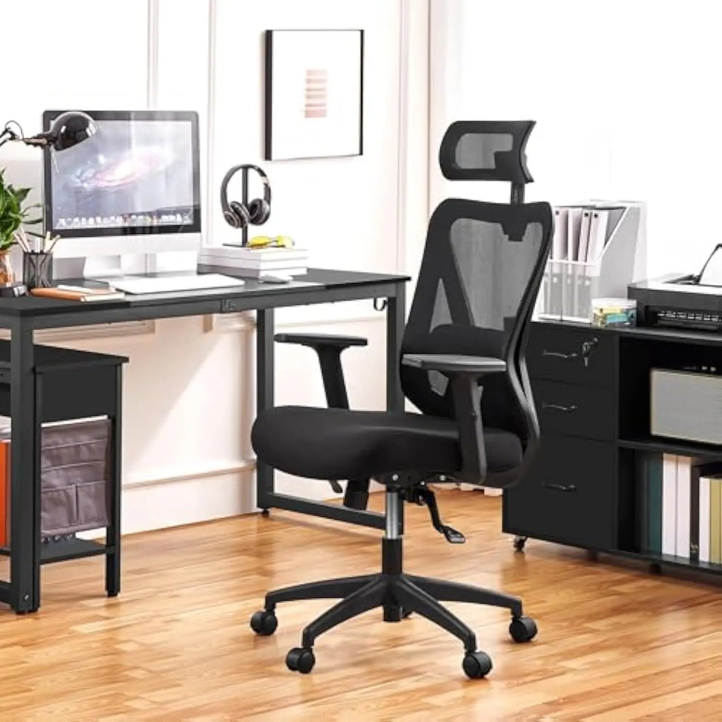 Ergonomic Office Chair High Back Mesh Computer Chair with Adjustable Headrest and Lumbar Support and 2D Armrest for Home Offic