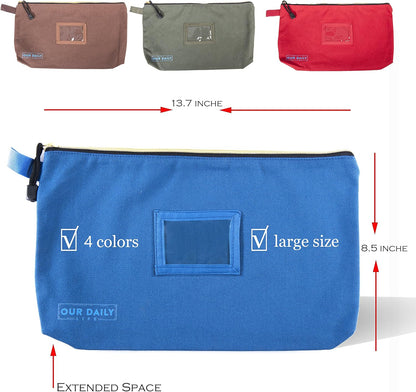 Canvas Zipper Tool Bags - 16Oz Heavy Duty Utility Canvas Tool Pouch with Zipper - Water Resistant 13.7"X8.5" Spacious Storage - 4 Pack Canvas Tool Bag Organizer Set - Tools, Cosmetics, Art and More.