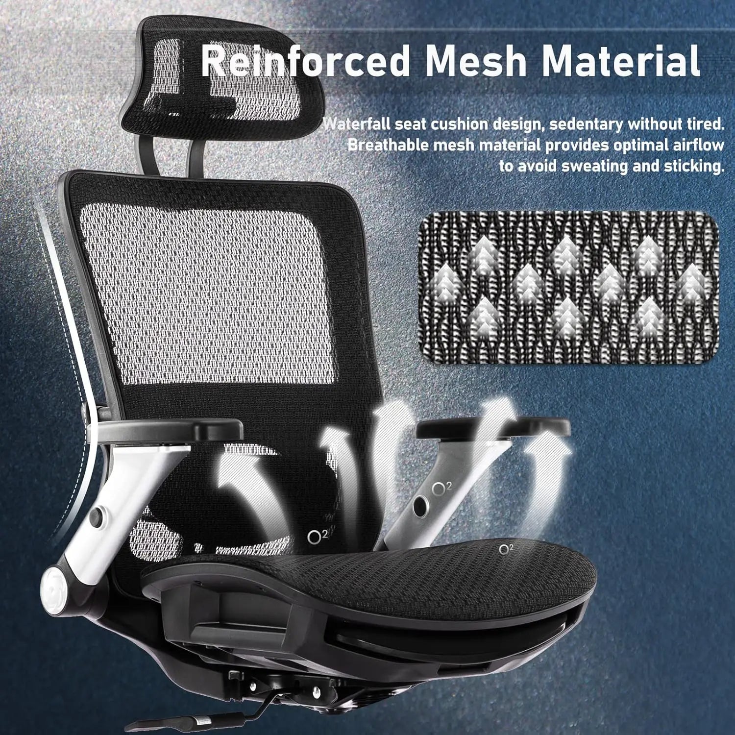 Colamy Ergonomic Mesh Office Chair with Footrest, High Back Computer Executive Desk Chair with Headrest and 4D Flip-Up