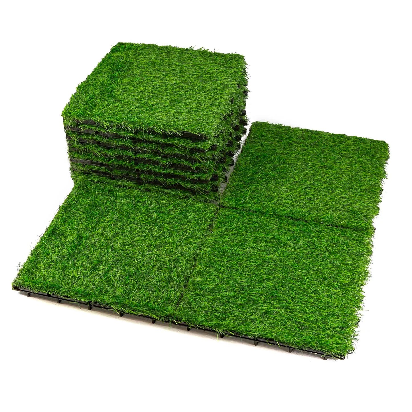 12 In. X 12 In. Interlocking Flooring Tiles Tufted Grass Deck Tile Green (10-Pack)