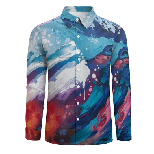 Stylish Peach Velvet Casual One Pocket Long Sleeve Shirt with Retro V-Neck Design for Trendy Men